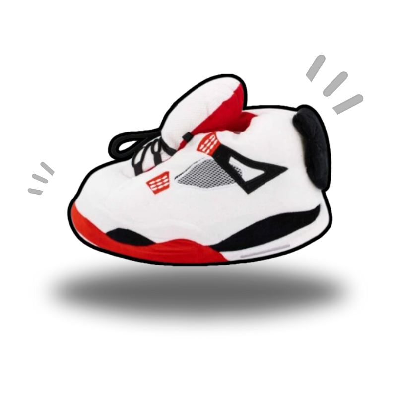 AIRSLICK - Chaussons Sneakers Jordan AJ4 Blanc et Rouge